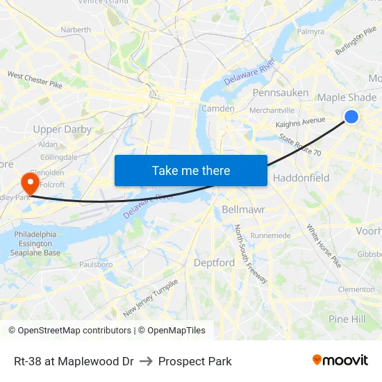 Rt-38 at Maplewood Dr to Prospect Park map