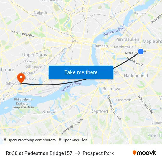 Rt-38 at Pedestrian Bridge157 to Prospect Park map