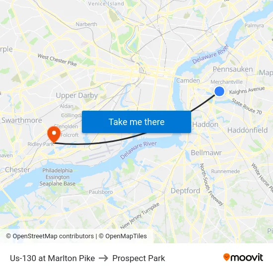 Us-130 at Marlton Pike to Prospect Park map