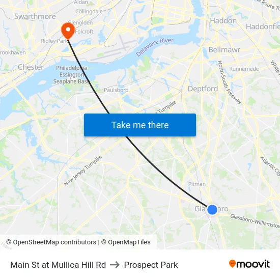 Main St at Mullica Hill Rd to Prospect Park map