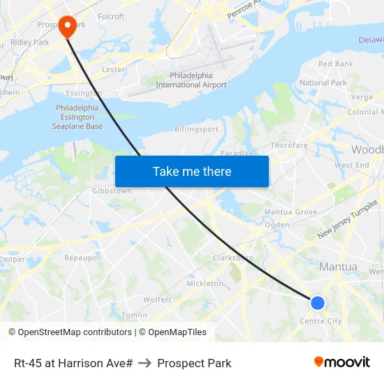 Rt-45 at Harrison Ave# to Prospect Park map