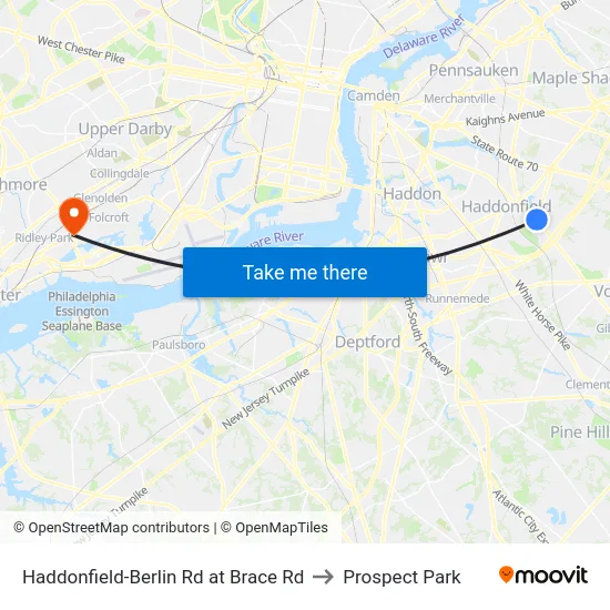 Haddonfield-Berlin Rd at Brace Rd to Prospect Park map