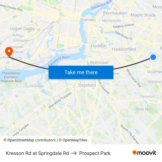 Kresson Rd at Springdale Rd to Prospect Park map