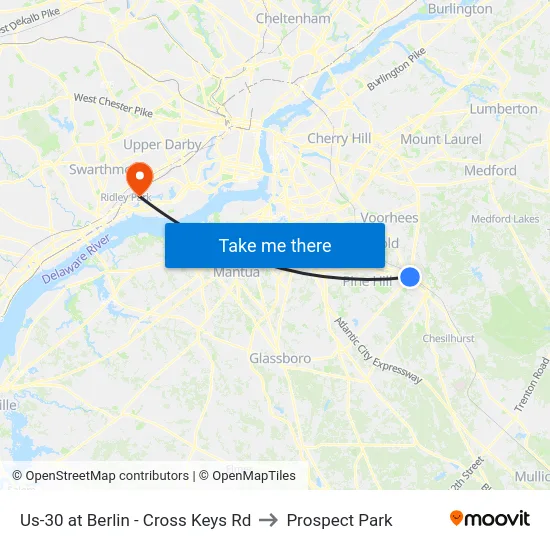 Us-30 at Berlin - Cross Keys Rd to Prospect Park map