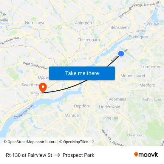 Rt-130 at Fairview St to Prospect Park map