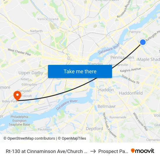 Rt-130 at Cinnaminson Ave/Church Rd to Prospect Park map