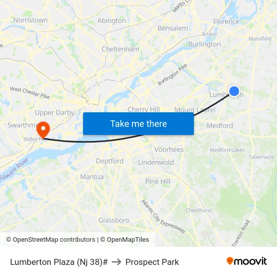 Lumberton Plaza (Nj 38)# to Prospect Park map