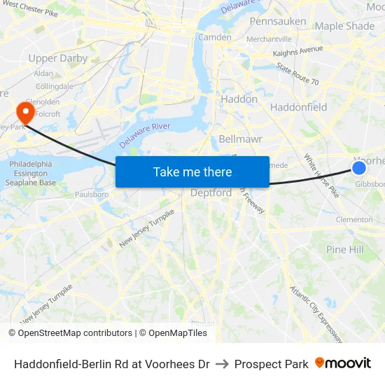 Haddonfield-Berlin Rd at Voorhees Dr to Prospect Park map