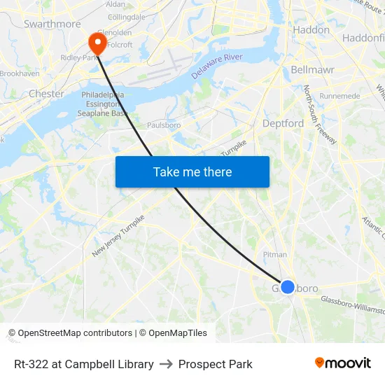 Rt-322 at Campbell Library to Prospect Park map
