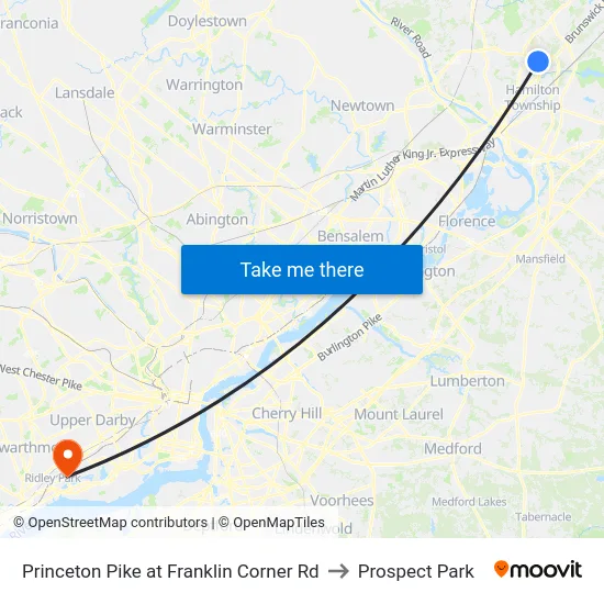 Princeton Pike at Franklin Corner Rd to Prospect Park map