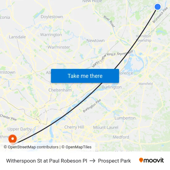 Witherspoon St at Paul Robeson Pl to Prospect Park map