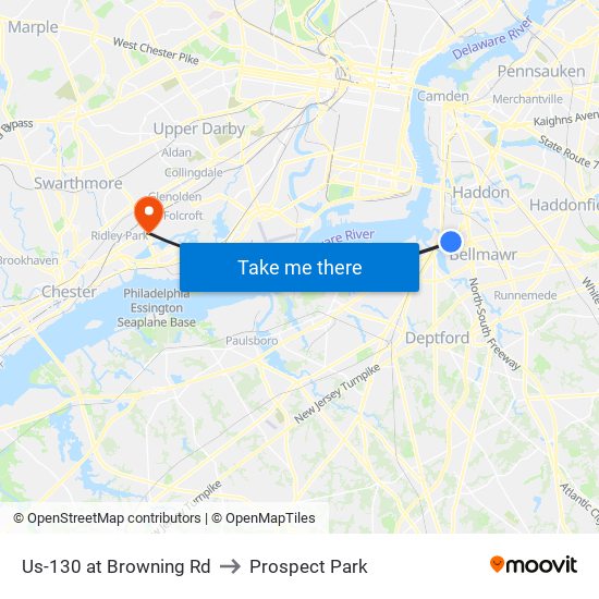 Us-130 at Browning Rd to Prospect Park map