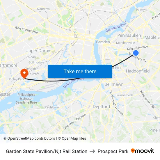 Garden State Pavilion/Njt Rail Station to Prospect Park map