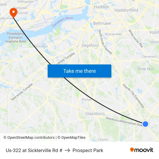 Us-322 at Sicklerville Rd # to Prospect Park map