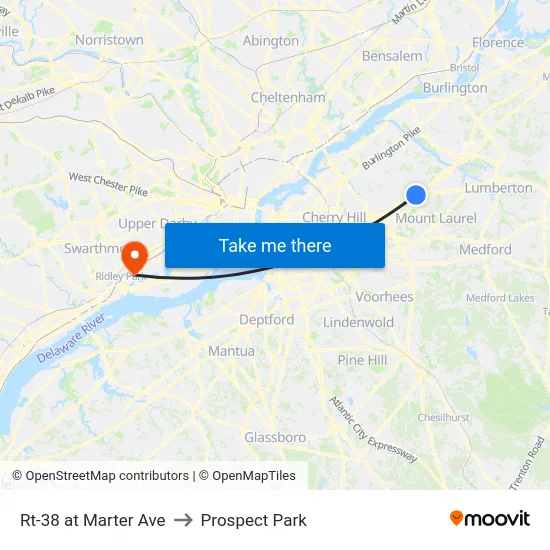 Rt-38 at Marter Ave to Prospect Park map