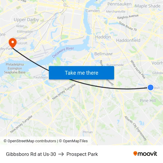Gibbsboro Rd at Us-30 to Prospect Park map