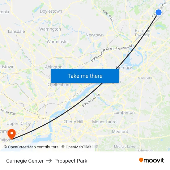 Carnegie Center to Prospect Park map