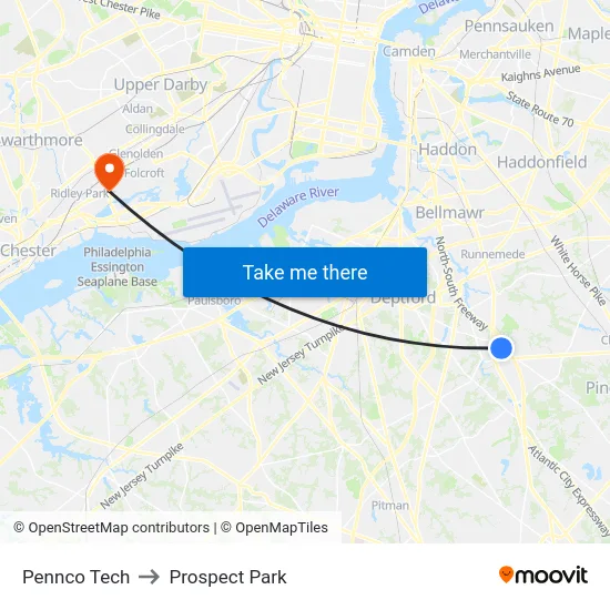 Pennco Tech to Prospect Park map