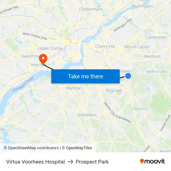 Virtua Voorhees Hospital to Prospect Park map