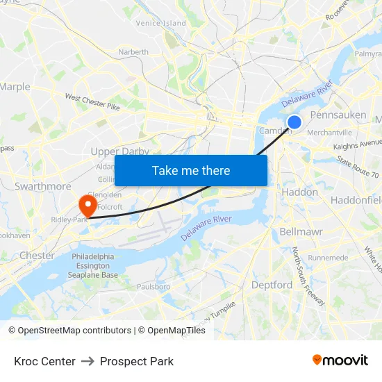 Kroc Center to Prospect Park map