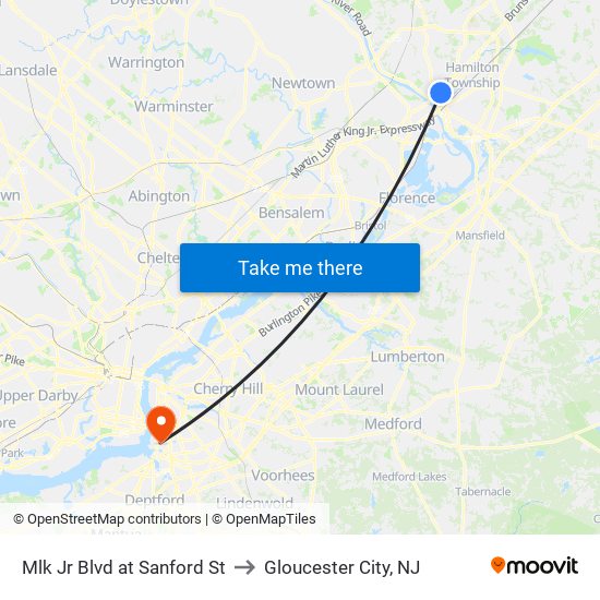 Mlk Jr Blvd at Sanford St to Gloucester City, NJ map