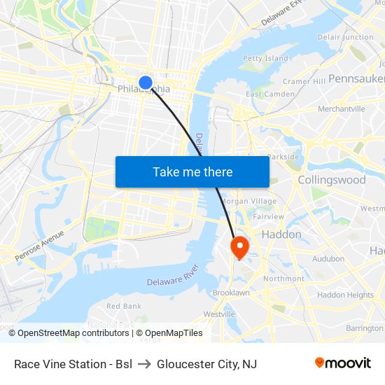 Race Vine Station - Bsl to Gloucester City, NJ map