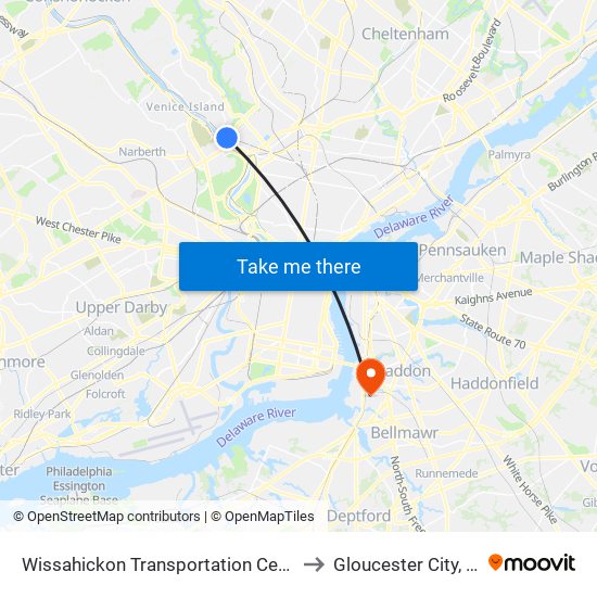 Wissahickon Transportation Center to Gloucester City, NJ map