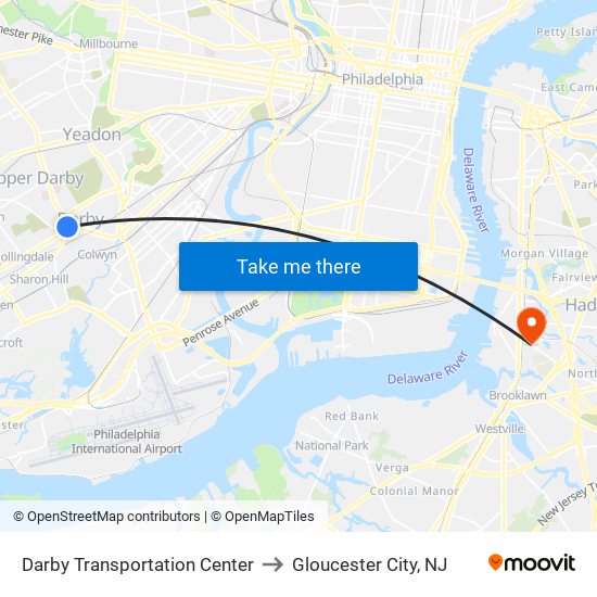 Darby Transportation Center to Gloucester City, NJ map
