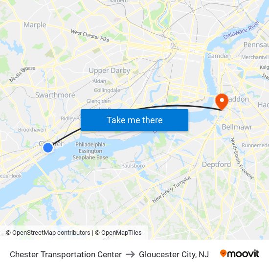 Chester Transportation Center to Gloucester City, NJ map