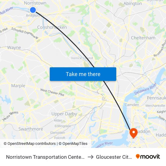 Norristown Transportation Center - Nhsl to Gloucester City, NJ map