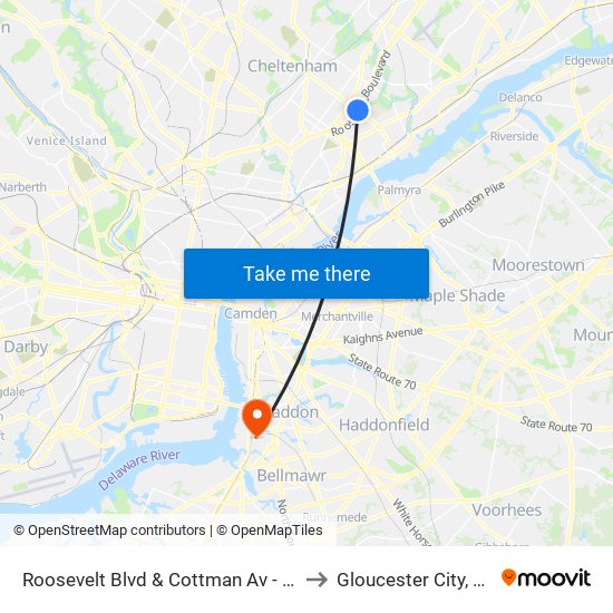 Roosevelt Blvd & Cottman Av - FS to Gloucester City, NJ map