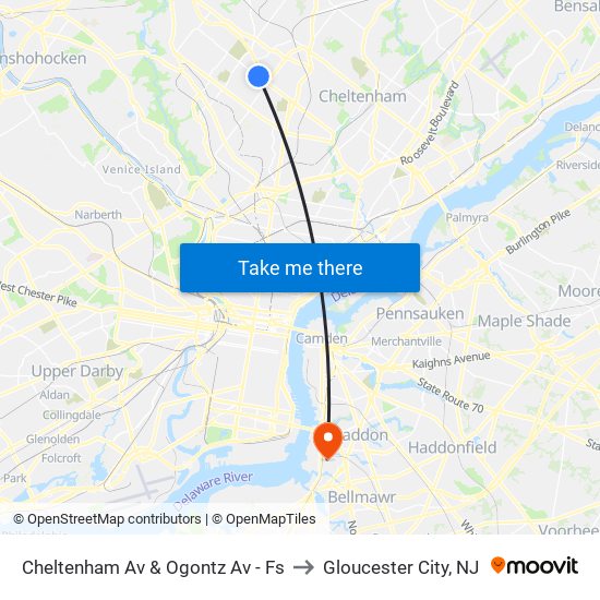 Cheltenham Av & Ogontz Av - Fs to Gloucester City, NJ map