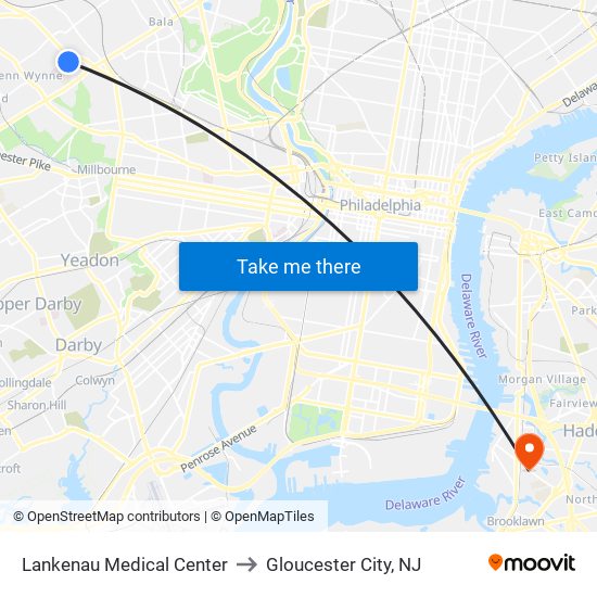 Lankenau Medical Center to Gloucester City, NJ map