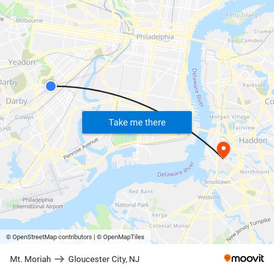 Mt. Moriah to Gloucester City, NJ map