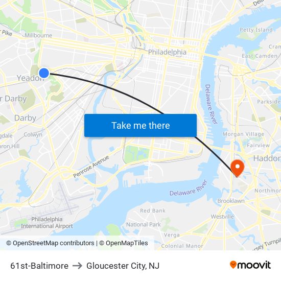 61st-Baltimore to Gloucester City, NJ map
