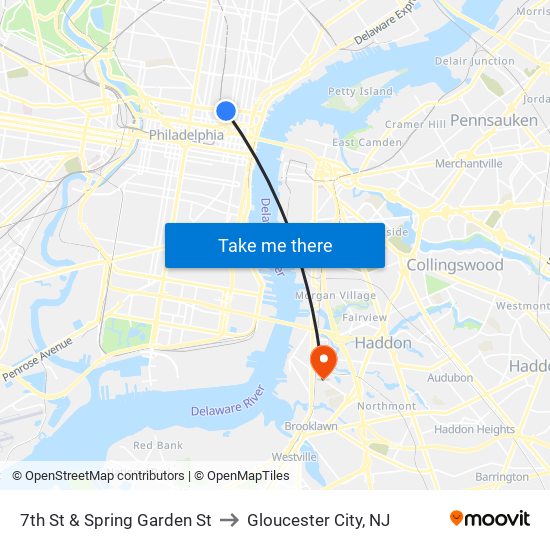 7th St & Spring Garden St to Gloucester City, NJ map