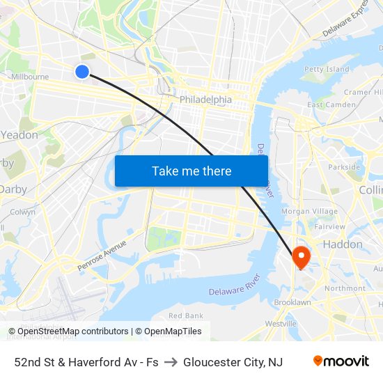 52nd St & Haverford Av - Fs to Gloucester City, NJ map