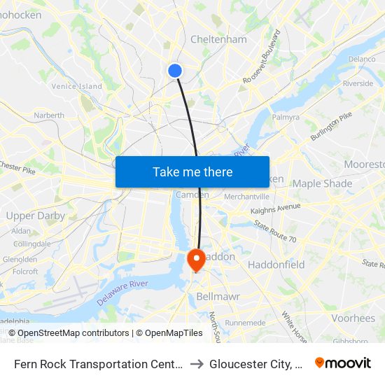 Fern Rock Transportation Center to Gloucester City, NJ map