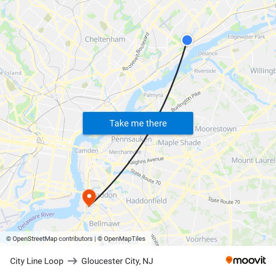 City Line Loop to Gloucester City, NJ map