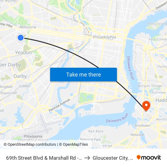 69th Street Blvd & Marshall Rd - Fs to Gloucester City, NJ map