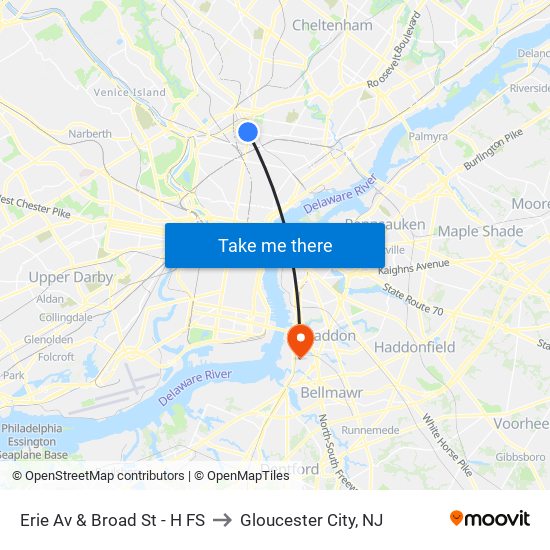 Erie Av & Broad St - H FS to Gloucester City, NJ map