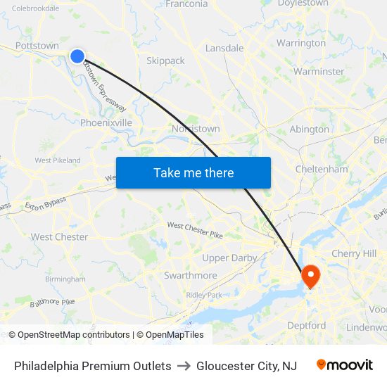 Philadelphia Premium Outlets to Gloucester City, NJ map