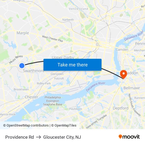 Providence Rd to Gloucester City, NJ map