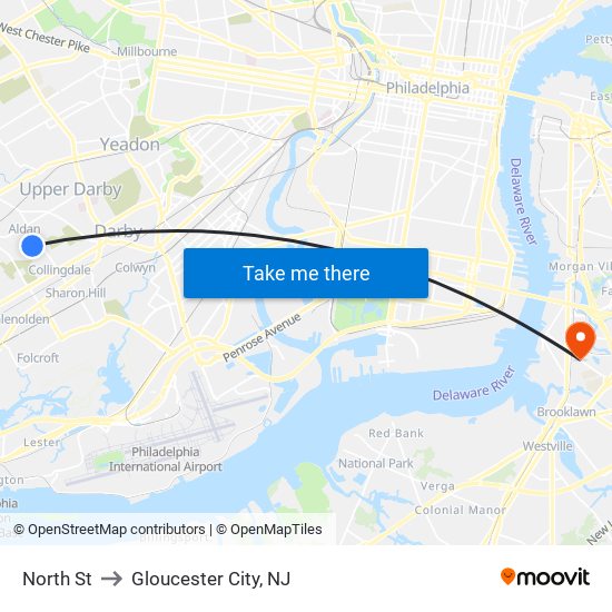 North St to Gloucester City, NJ map