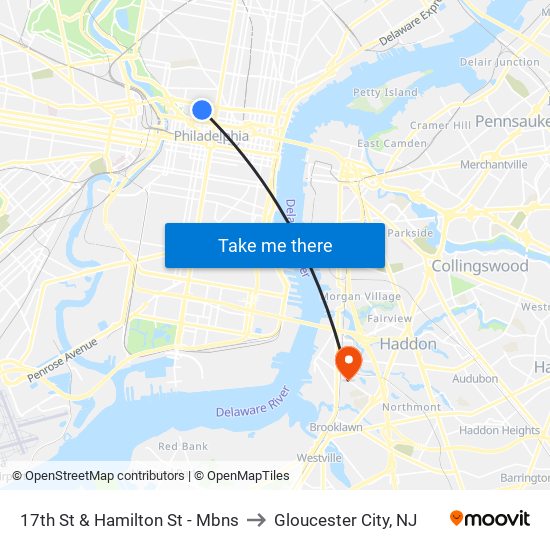 17th St & Hamilton St - Mbns to Gloucester City, NJ map