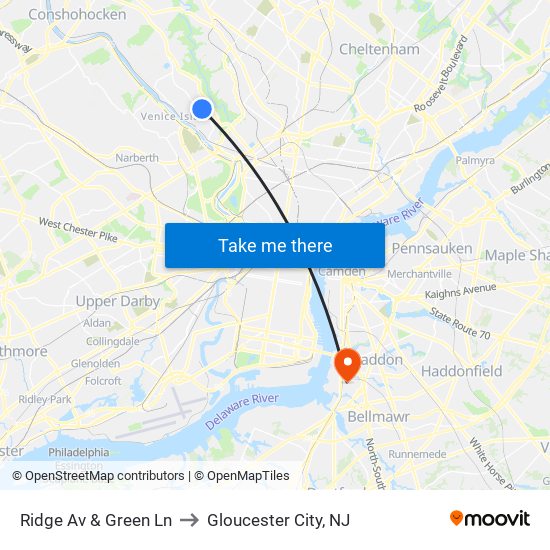 Ridge Av & Green Ln to Gloucester City, NJ map