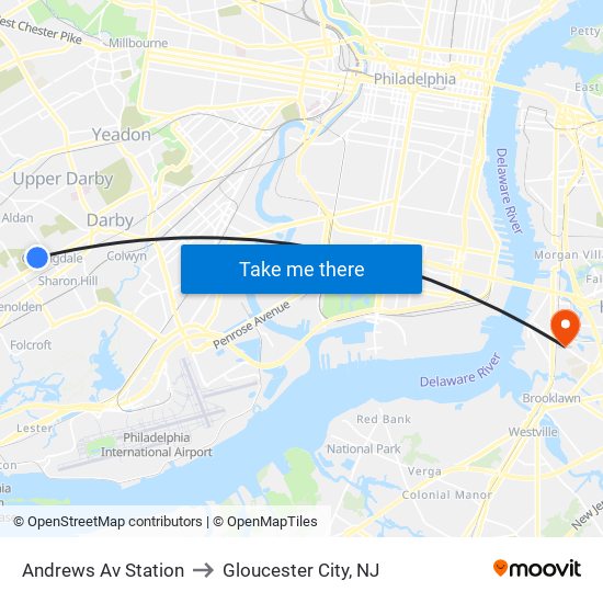 Andrews Av Station to Gloucester City, NJ map