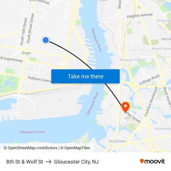 8th St & Wolf St to Gloucester City, NJ map