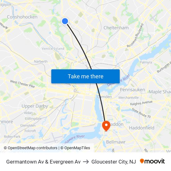 Germantown Av & Evergreen Av to Gloucester City, NJ map