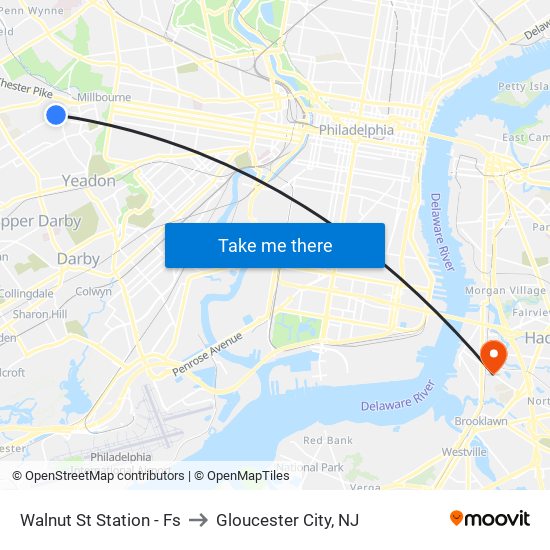 Walnut St Station - Fs to Gloucester City, NJ map